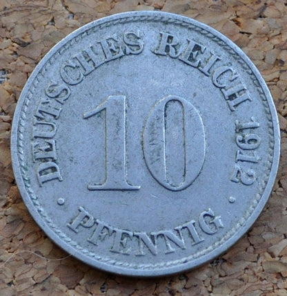1912 German 10 Pfennig Deutsches Reich - XF condition - Second Reich of Germany 1912 - WWI Era German Coin - Ten Pfennig 1912