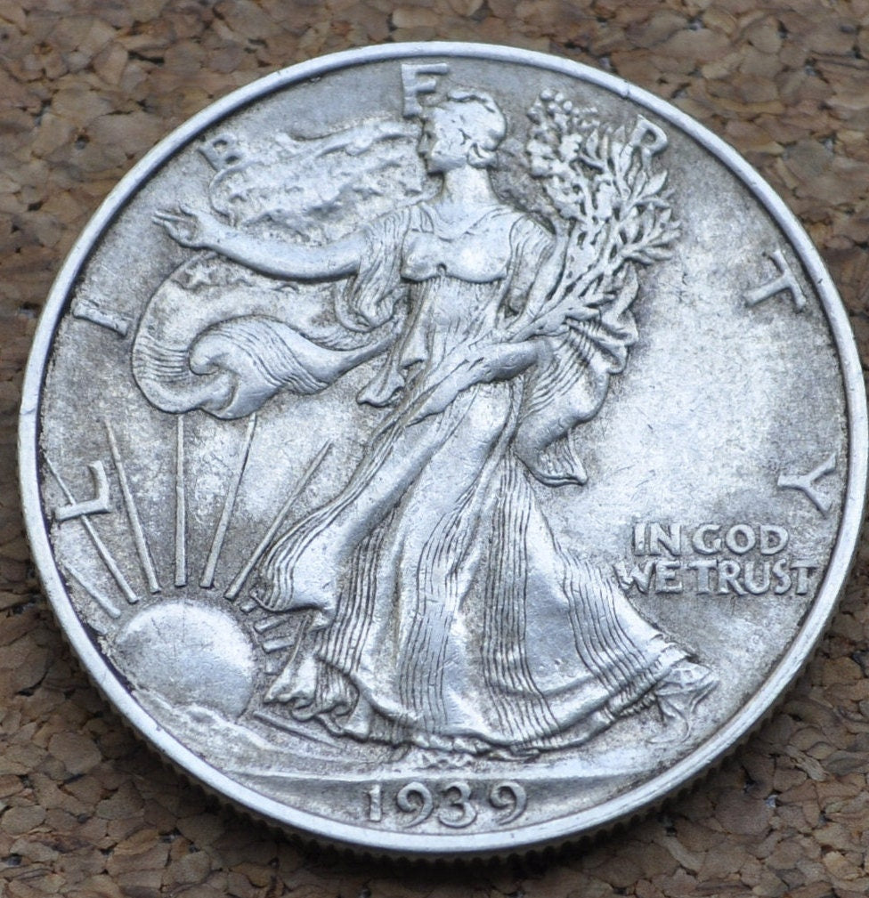 1939 Walking Liberty Silver Half Dollar - XF45 (Extremely Fine to AU50) - Philadelphia Mint - 1939-P Half Dollar / 1939 P Half Dollar
