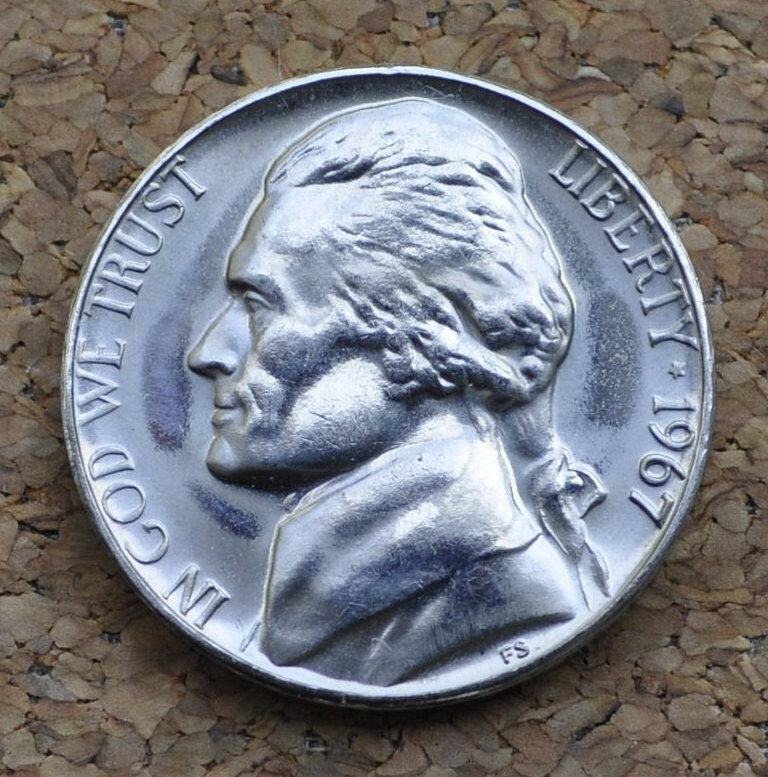1967 Jefferson Nickel - BU (Uncirculated) Condition - Full Mint Luster - Beautiful coin for a collection - 1967 P Nickel - 1967 P Jefferson
