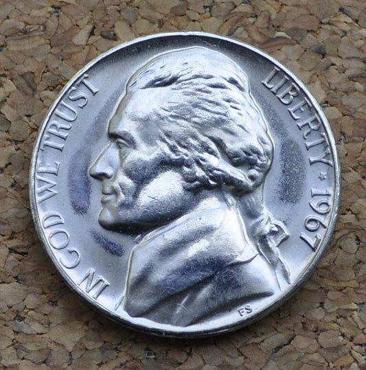 1967 Jefferson Nickel - BU (Uncirculated) Condition - Full Mint Luster - Beautiful coin for a collection - 1967 P Nickel - 1967 P Jefferson