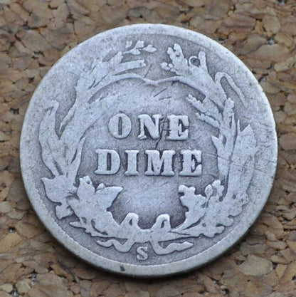 1908-S Barber Silver Dime - G (Good) Condition - San Francisco Mint - 1908 S Liberty Head Dime Barber 1908 S Mint Mark Dime Silver