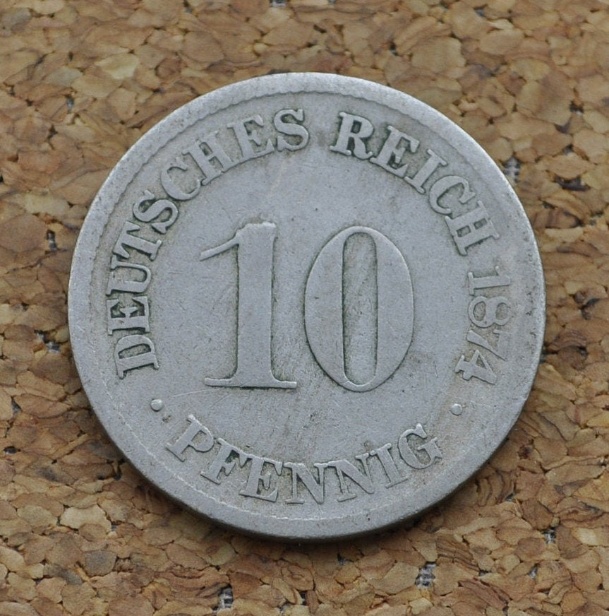 1874 German 10 Pfennig Deutsches Reich - Good condition - Second Reich of Germany 1874 - 1800s German Coin - Ten Pfennig 1874