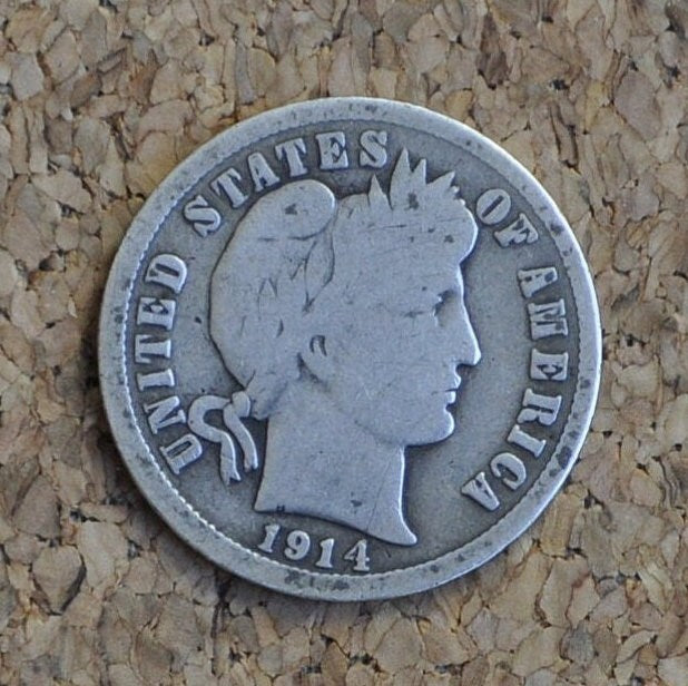 1914 Barber Silver Dime - G-VG (Good-Very Good) Grade - Philadelphia / Denver Mints - 1914 P Barber Dime Liberty Head Dime 1914 P&D