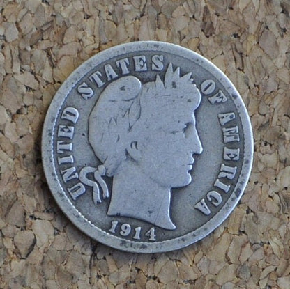 1914 Barber Silver Dime - G-VG (Good-Very Good) Grade - Philadelphia / Denver Mints - 1914 P Barber Dime Liberty Head Dime 1914 P&D