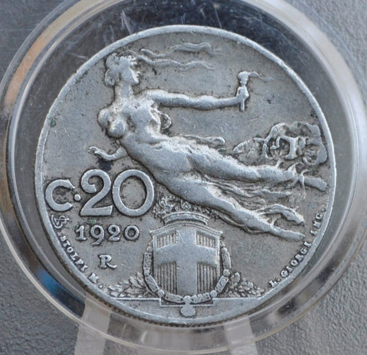 1920 Italian 20 Centesimi Coin - Vittorio Emanuele III - C.20 - VF (Very Fine) Condition; Beautiful Design & Artwork - Italy 20 Centesimi
