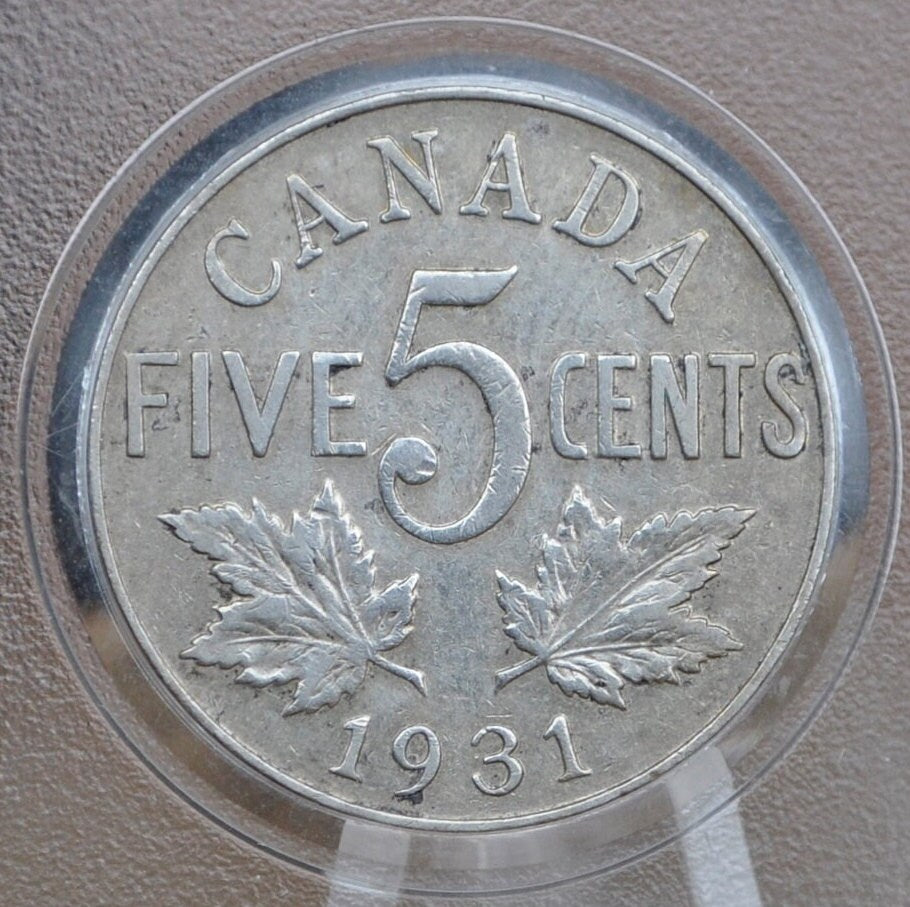 1931 Canadian Nickel - XF (Extremely Fine) Grade / Condition - King George V - 5 Cent Coin Canada 1931 Canadian Nickel