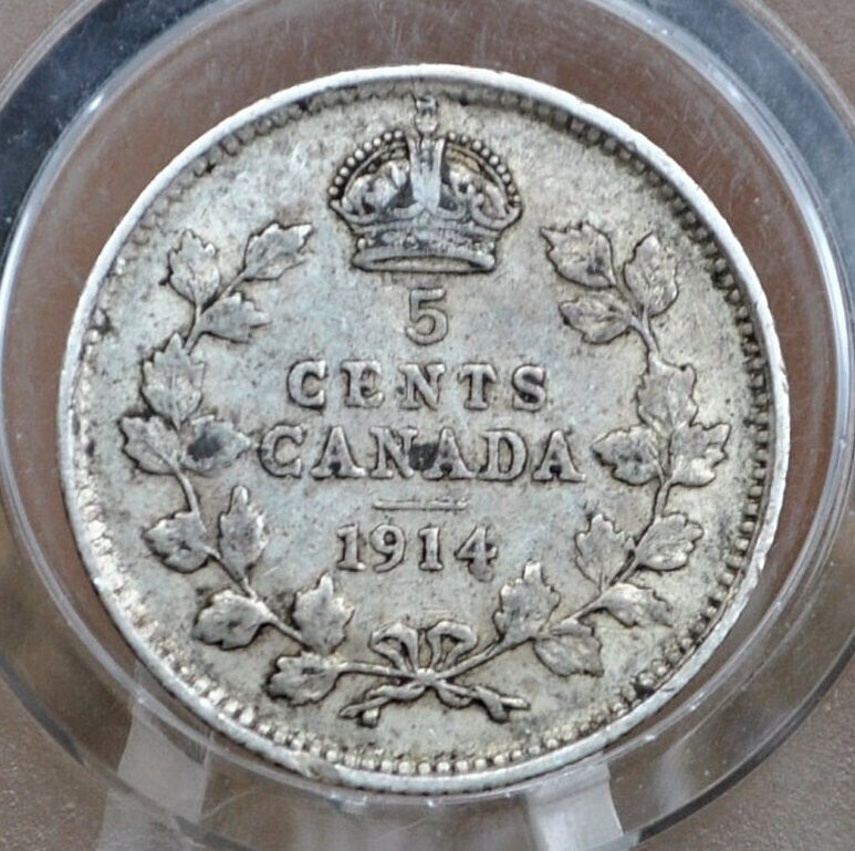 1914 Canadian Silver 5 Cent Coin - VF (Very Fine) Condition - King George - Canada 5 Cent Sterling Silver 1914 Canada