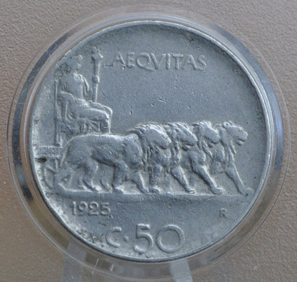 1919-1925 Italian 50 Centesimi Coin - Reeded Edge - Vittorio Emanuele - C.50 - Very Fine Detail, some dents; Low mintage - Italy 50 Cent