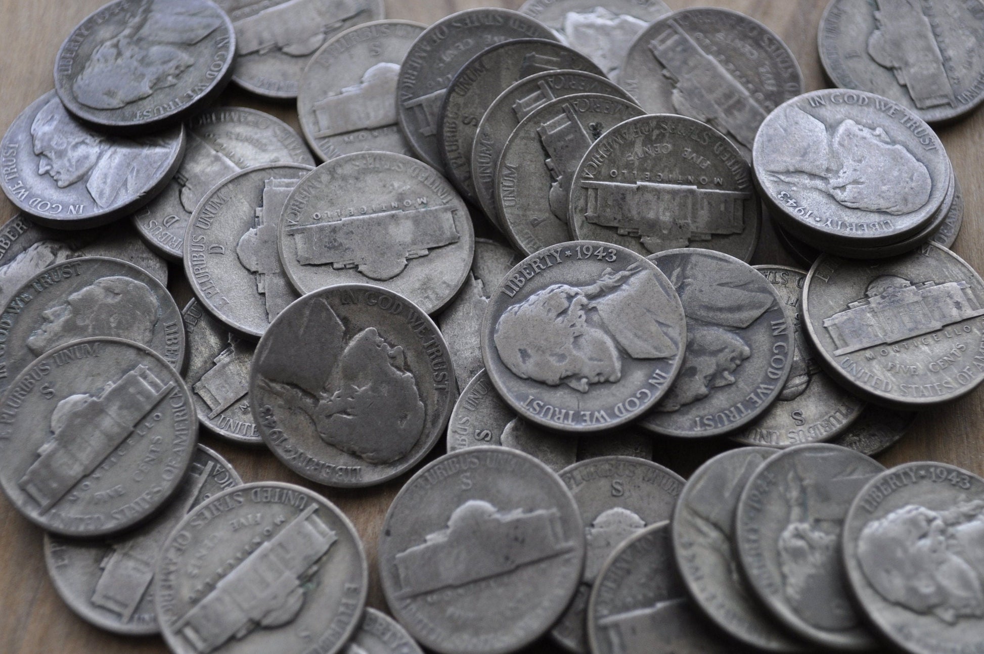 War Nickels 1942 - 1945 35% Silver Jefferson Nickels - Silver War Nickels - Silver Nickels - Circulated Conditions - WWII Nickels