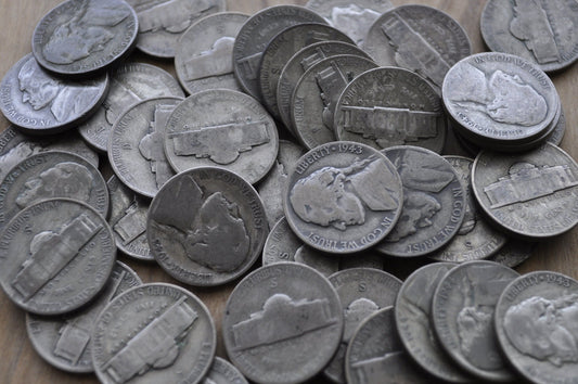 War Nickels 1942 - 1945 35% Silver Jefferson Nickels - Silver War Nickels - Silver Nickels - Circulated Conditions - WWII Nickels