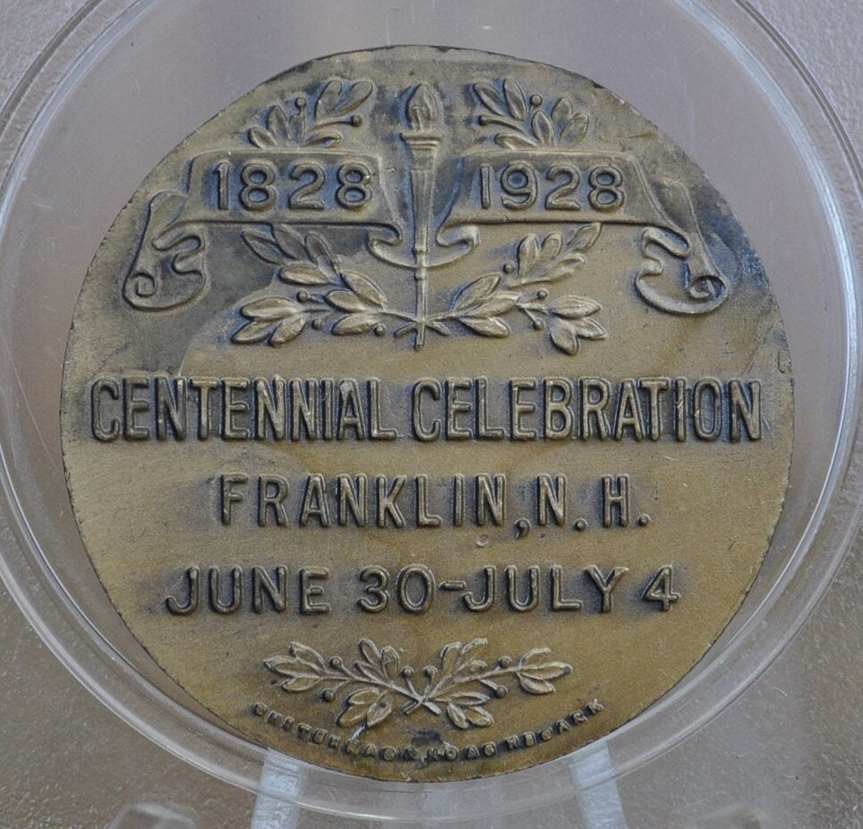 Daniel Webster / Franklin NH Commemorative Tokens - Franklin New Hampshire Town Medal - Daniel Webster 150th Anniversary Medal - Bronze