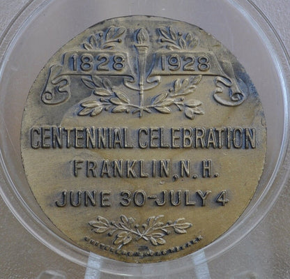 Daniel Webster / Franklin NH Commemorative Tokens - Franklin New Hampshire Town Medal - Daniel Webster 150th Anniversary Medal - Bronze
