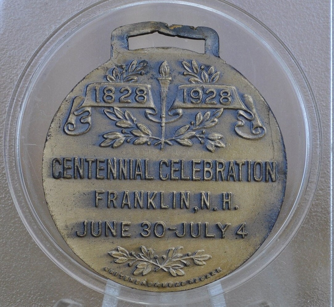 Daniel Webster / Franklin NH Commemorative Tokens - Franklin New Hampshire Town Medal - Daniel Webster 150th Anniversary Medal - Bronze