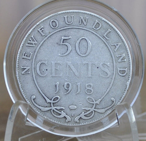 1918 Newfoundland 50 Cents - F (Fine) Grade / Condition - King George V - Fifty Cents Newfoundland 1918 Silver - Silver Half Dollar 1918