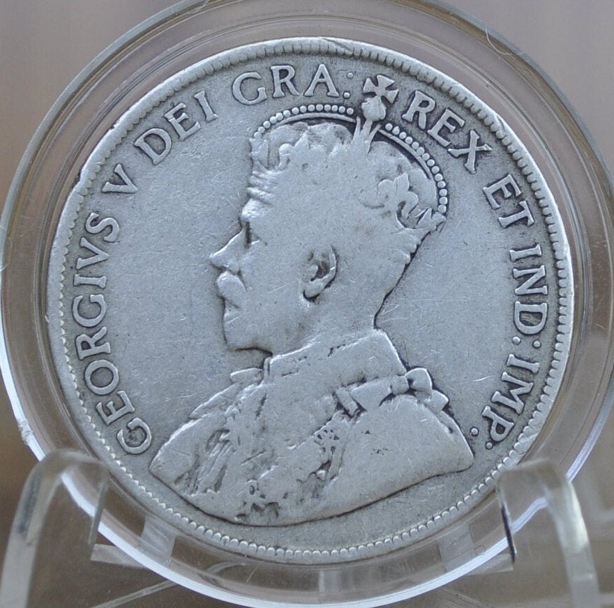 1918 Newfoundland 50 Cents - F (Fine) Grade / Condition - King George V - Fifty Cents Newfoundland 1918 Silver - Silver Half Dollar 1918