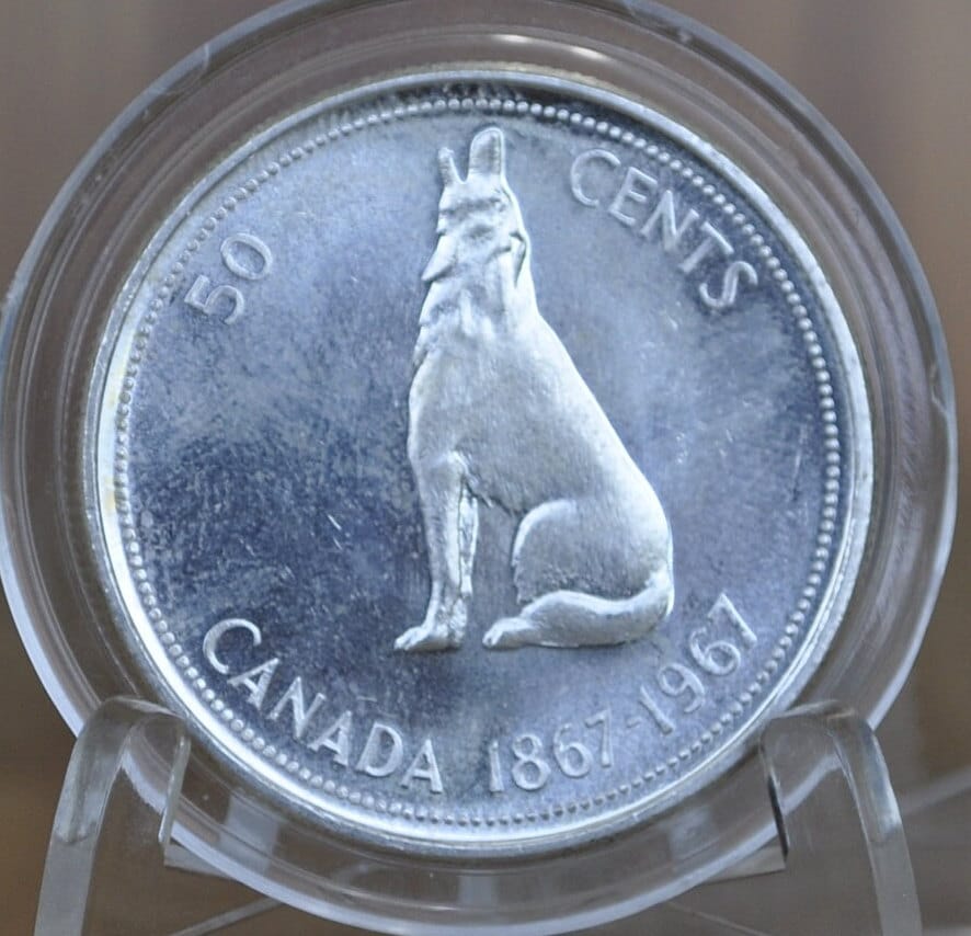 1967 Canadian Silver Half Dollar - BU (Uncirculated) Prooflike -80% Silver -Howling Wolf Silver Half Dollar Canada- Canadian Coin Collection
