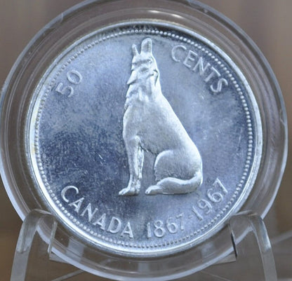 1967 Canadian Silver Half Dollar - BU (Uncirculated) Prooflike -80% Silver -Howling Wolf Silver Half Dollar Canada- Canadian Coin Collection