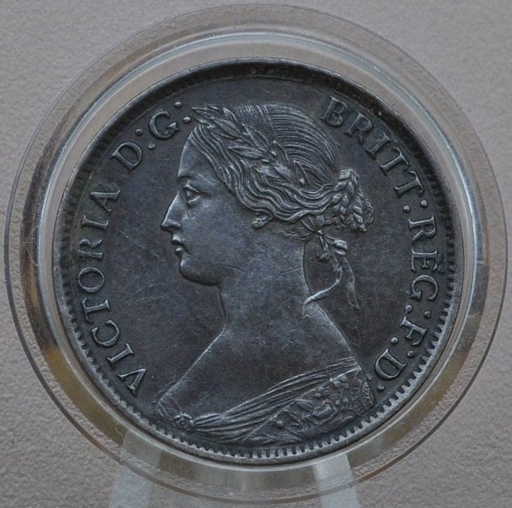 1861 Farthing Great Britain - AU Details, Beautiful Coin - UK Farthing 1861 - Queen Victoria Young Head - Bronze