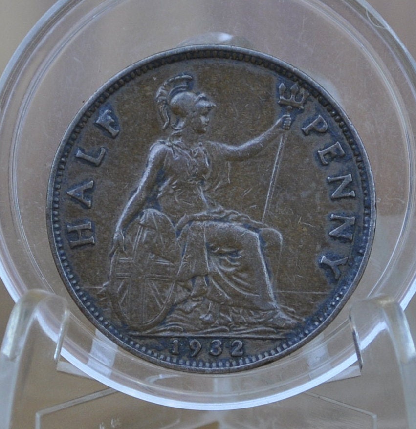 1932 Great Britain Half Penny - XF (Extremely Fine) Condition - UK Half Penny 1932 - King George 1/2 Penny Bronze - ha'penny 1932