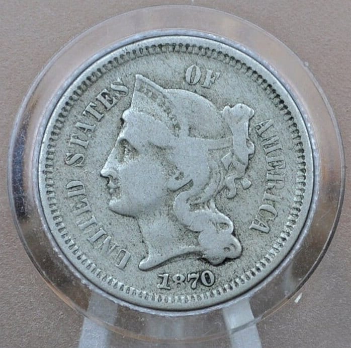 1870 Three Cent Nickel US Coin - Choose by Grade / Condition - Civil War Era - 3 Cent Nickel 1870