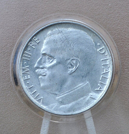 1919-1925 Italian 50 Centesimi Coin - Reeded Edge - Vittorio Emanuele - C.50 - Very Fine Detail, some dents; Low mintage - Italy 50 Cent