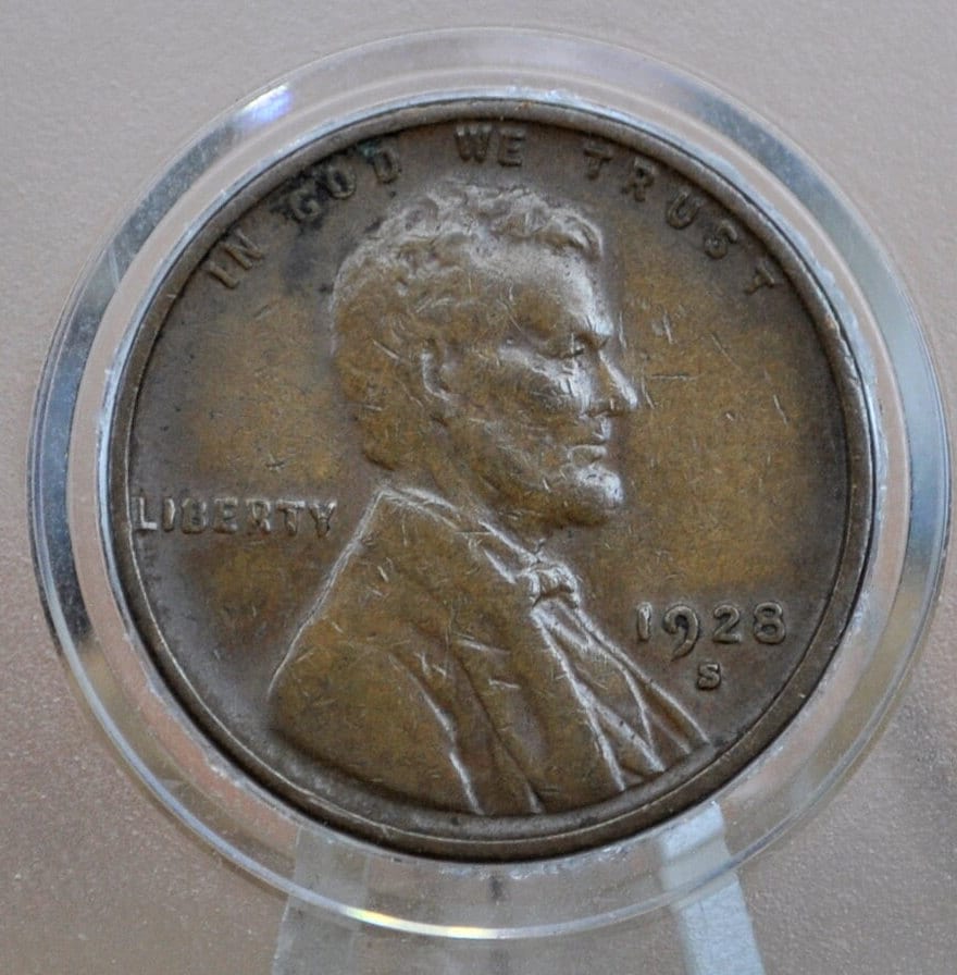 1928-S Wheat Penny - F/VF (Fine to Very Fine) Grade / Condition - San Francisco Mint - 1928S Wheat Ear Cent / 1928S Lincoln Wheat