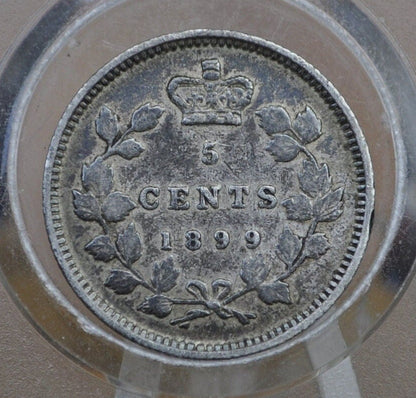 1899 Canadian Silver 5 Cent Coin - XF (Extremely Fine) Grade - Queen Victoria Canada 5 Cent Sterling Silver 1899