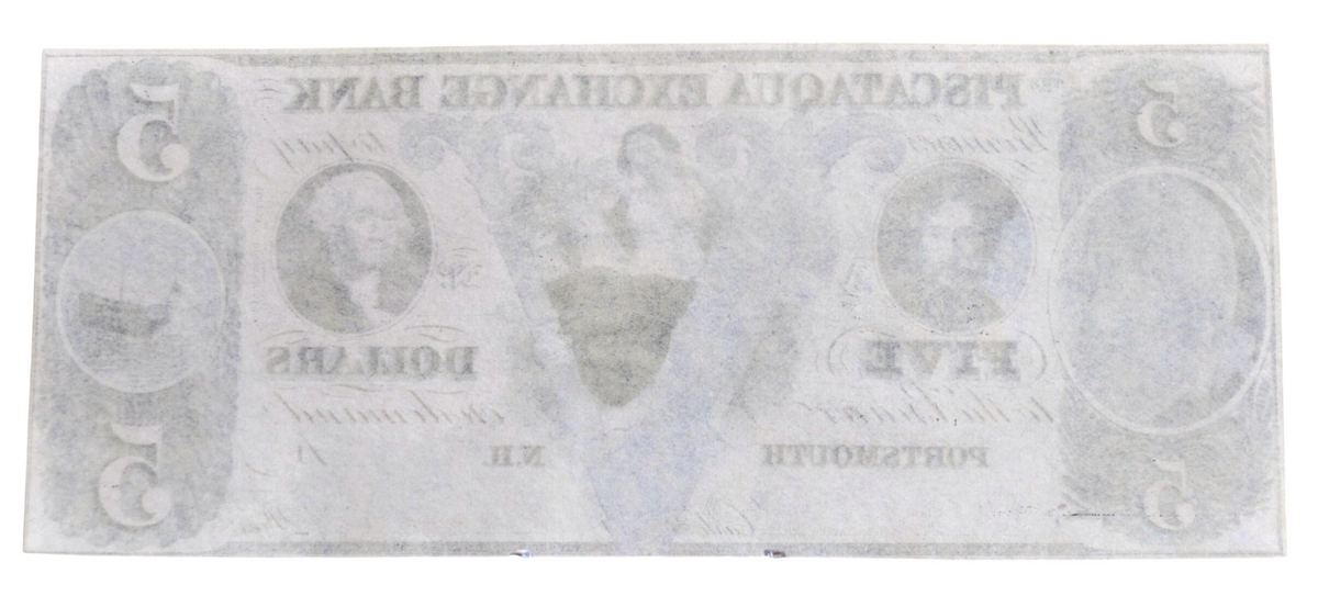 1850s Piscataqua Exchange Bank 5 Dollar New Hampshire Obsolete Banknote - Uncirculated Remainder - 1800s Portsmouth NH Five Dollar Note
