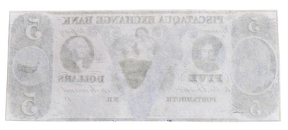 1850s Piscataqua Exchange Bank 5 Dollar New Hampshire Obsolete Banknote - Uncirculated Remainder - 1800s Portsmouth NH Five Dollar Note
