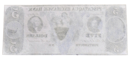 1850s Piscataqua Exchange Bank 5 Dollar New Hampshire Obsolete Banknote - Uncirculated Remainder - 1800s Portsmouth NH Five Dollar Note