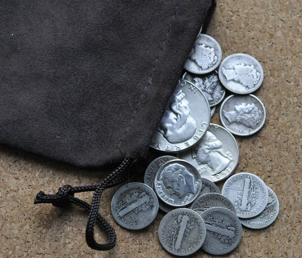 Bag of Silver Coins - Silver Dollars, Silver Dimes, Silver Quarters, Silver Half dollars - Choose by Size!