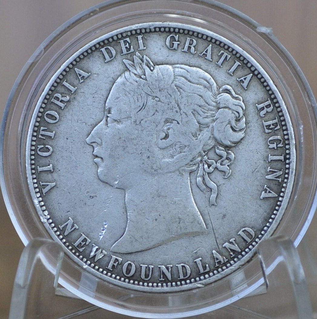 1874 Newfoundland 50 Cent Coin - F (Fine) Grade / Condition - Low Mintage Coin - Fifty Cents Newfoundland 1874 - Queen Victoria