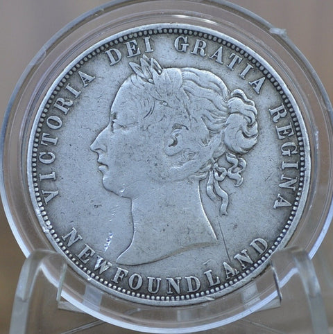 1874 Newfoundland 50 Cent Coin - F (Fine) Grade / Condition - Low Mintage Coin - Fifty Cents Newfoundland 1874 - Queen Victoria