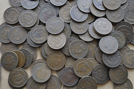 Roll of 50 Indian Head Pennies - 1880s-1900s - Circulated Grades - Indian Head Penny Bulk Lot Indian Heads - Great For a Collection!