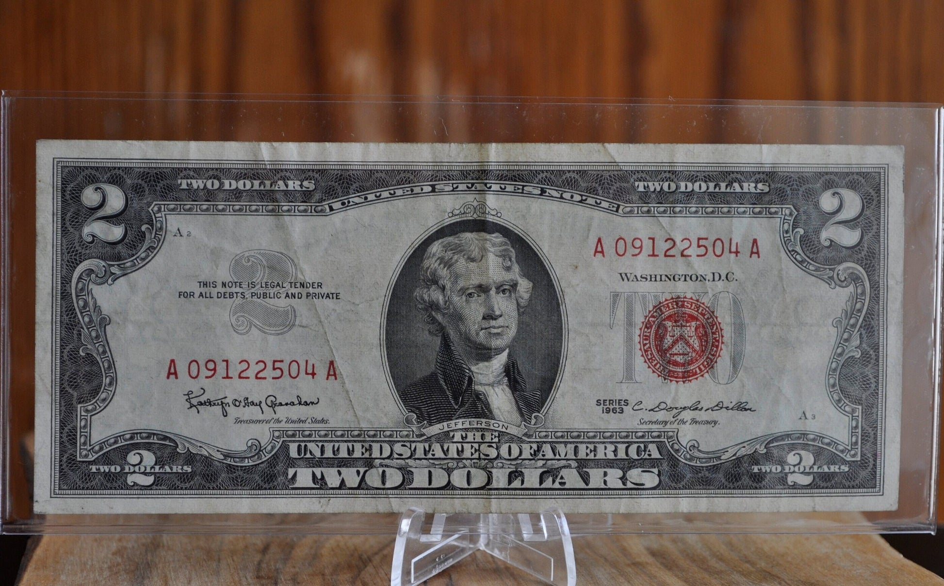 1963 Red Seal 2 Dollar Legal Tender - VG-CU (Very Good to Choice Unc.) Choose by Grade - 1963 2 Dollar Bill 1963 Red Seal Two Dollar Bill