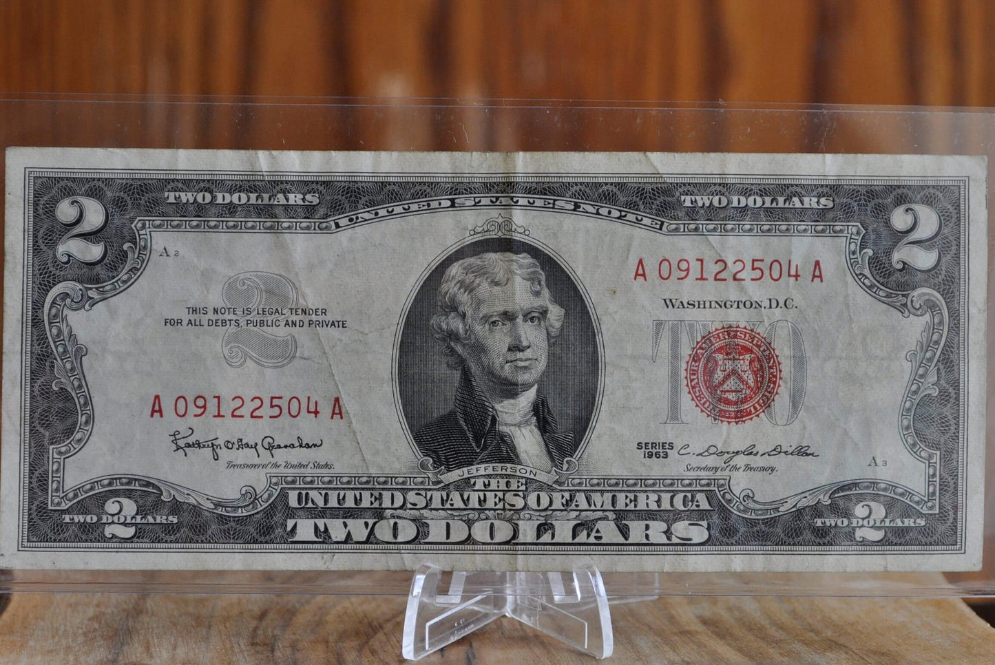 1963 Red Seal 2 Dollar Legal Tender - VG-CU (Very Good to Choice Unc.) Choose by Grade - 1963 2 Dollar Bill 1963 Red Seal Two Dollar Bill