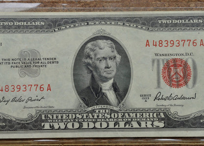 1953 Red Seal 2 Dollar Bill - ALL GRADES - Choose By Grade - 1953 Two Dollar United States Note 1953