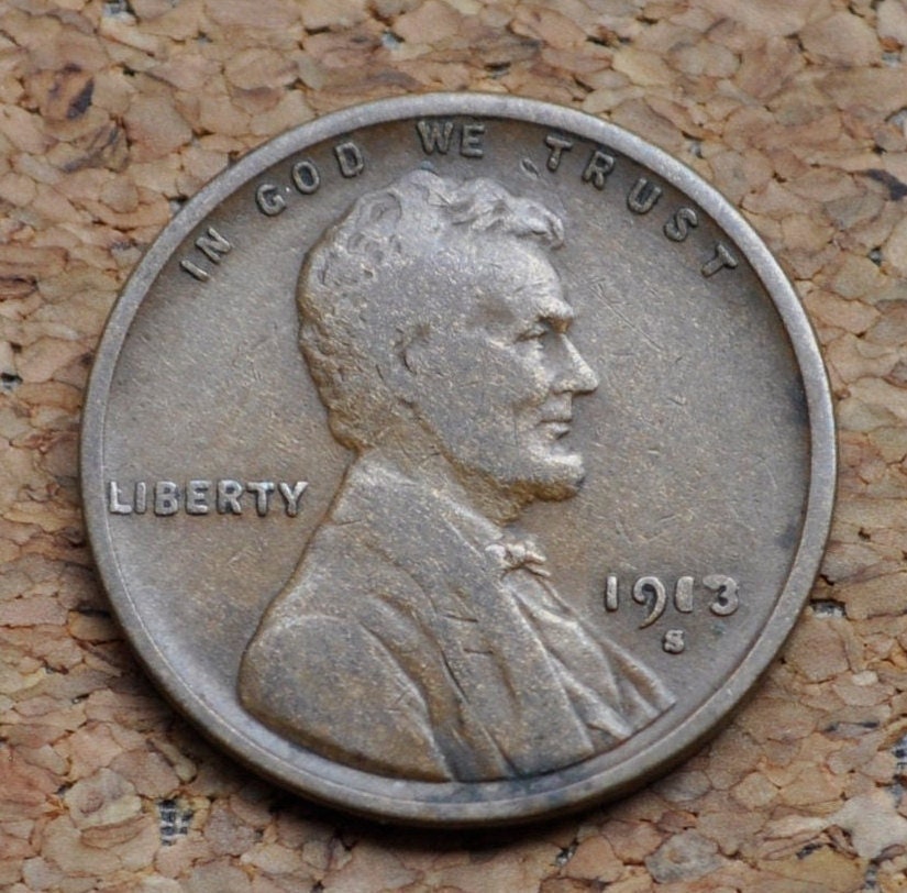 1913-S Wheat Penny - Vg - F (Very Good To Fine) - 1913 S Wheat Ear Cent - San Francisco Mint - Wheat Ear Cent 1913 S - Semi-Key Date