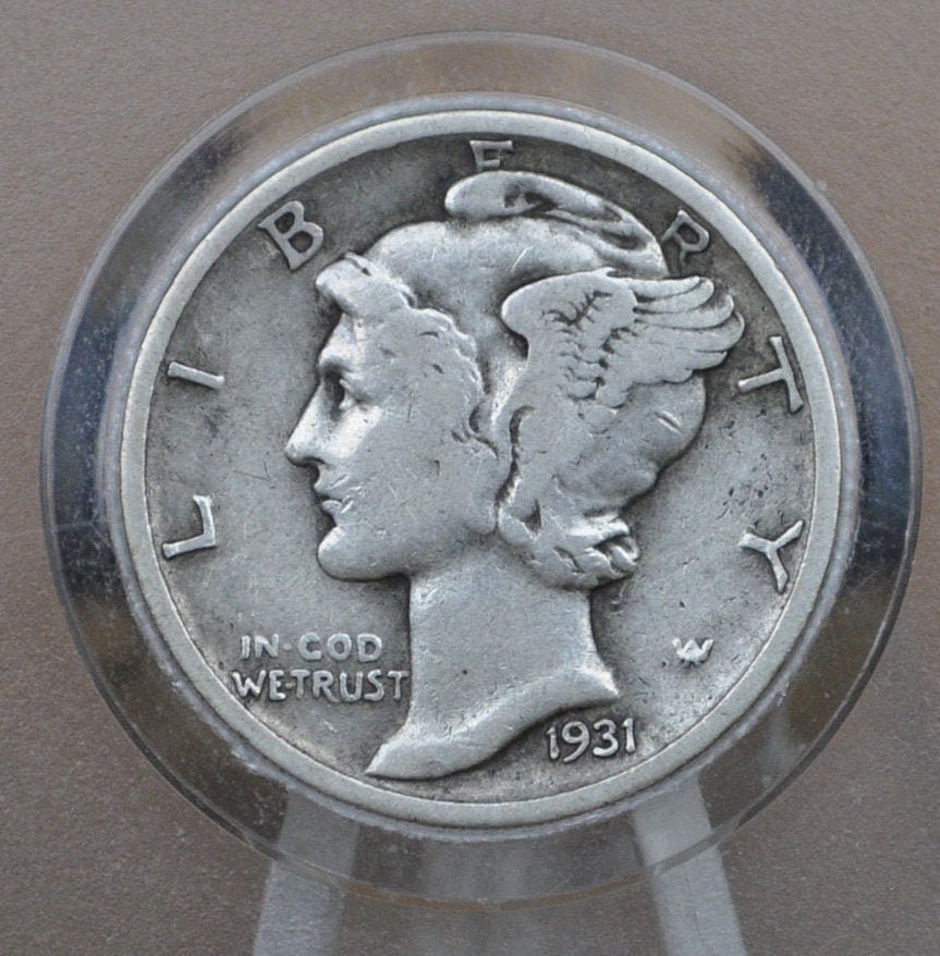 1931-D Mercury Silver Dime - F (Fine) Grade / Condition - Denver Mint - 1931 D Winged Liberty Dime - Semi-Key Date