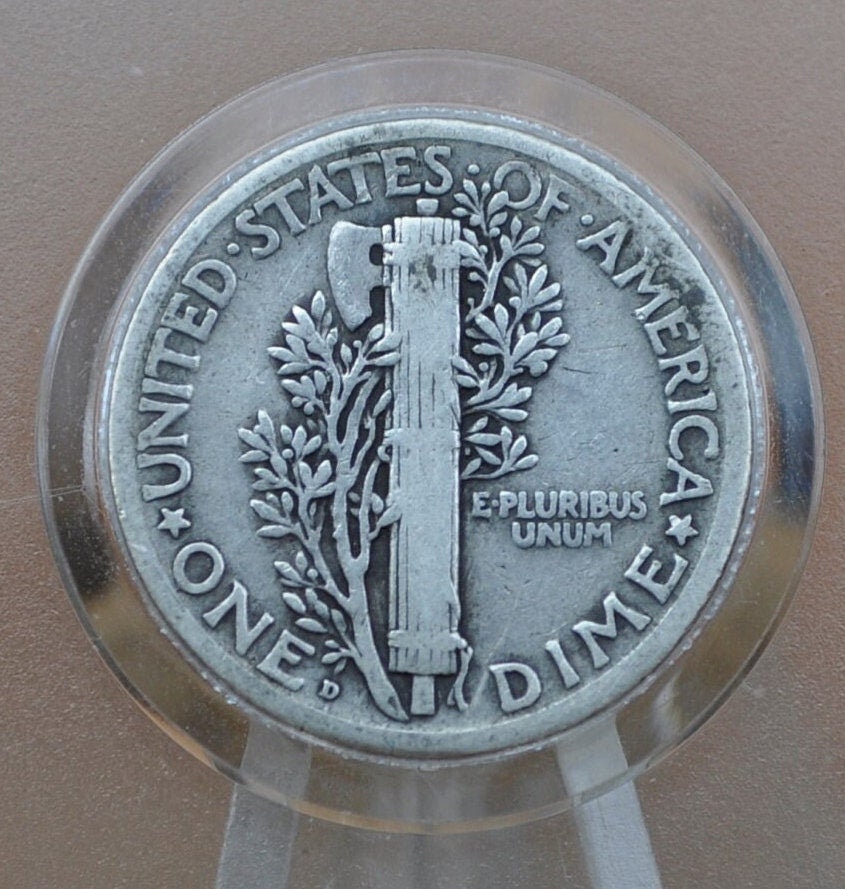 1931-D Mercury Silver Dime - F (Fine) Grade / Condition - Denver Mint - 1931 D Winged Liberty Dime - Semi-Key Date