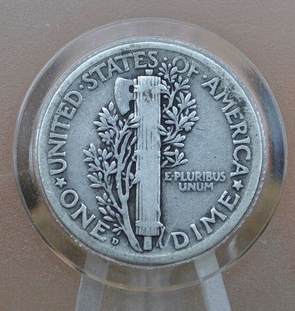 1931-D Mercury Silver Dime - F (Fine) Grade / Condition - Denver Mint - 1931 D Winged Liberty Dime - Semi-Key Date
