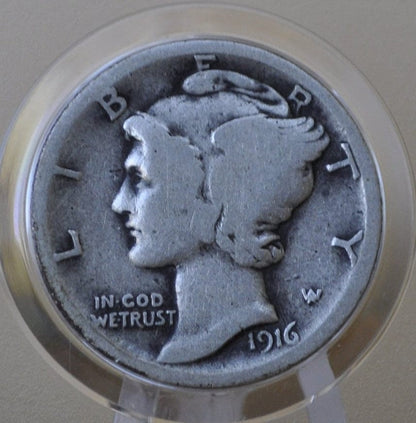 1916-S Mercury Silver Dime - G (Good) - San Francisco Mint - 1916 S Winged Liberty Head Silver Dime Mercury 1916S