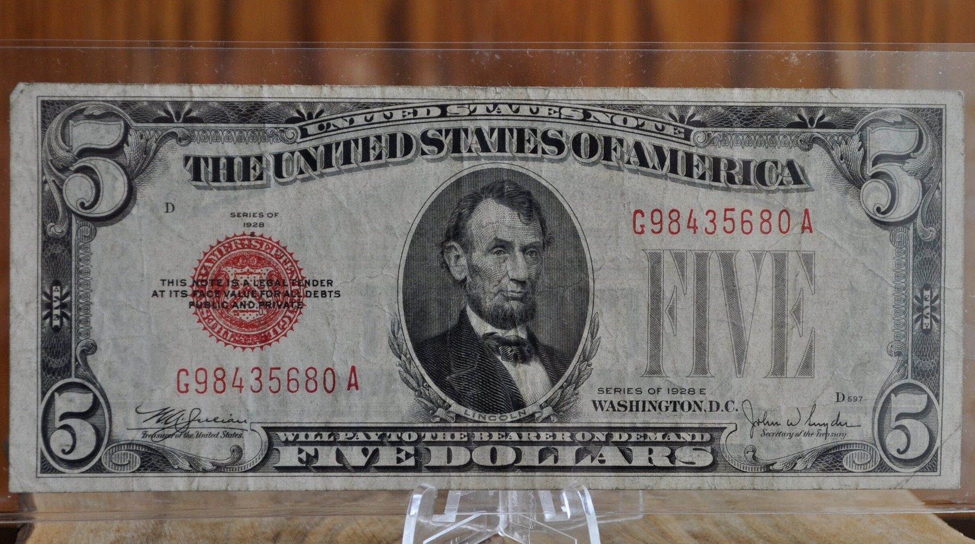 1928 5 Dollar US Note Red Seal - F-BU (Fine to Uncirculated) - Choose by Grade - 1928F Five Dollar US Note Red Seal 1928E Fr#1525-Fr1531