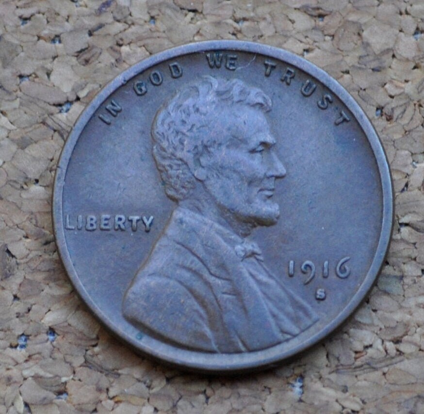 1916-S Wheat Penny - F To Vf (Fine To Very Fine) - San Francisco Mint - World War I Era Coin - 1916 S Wheat Ear Cent - Good Date / Mint