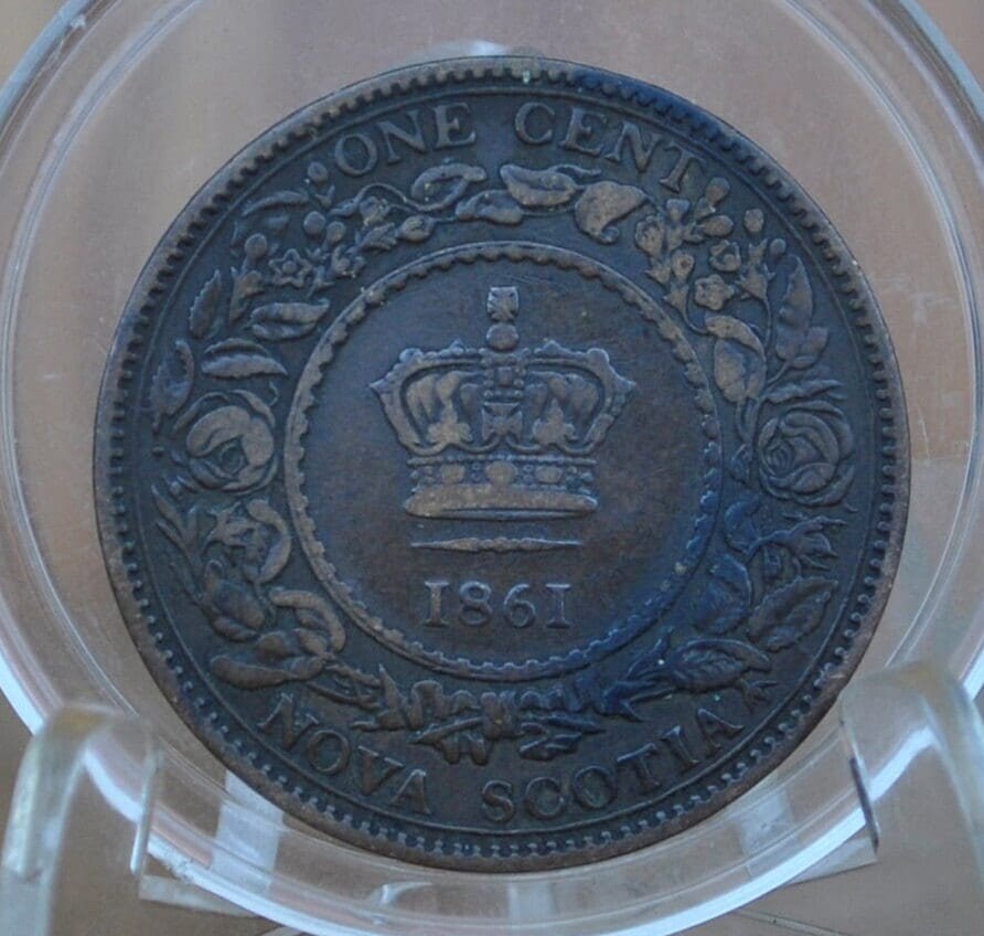 1861 Nova Scotia One Cent - VF Grade / Condition (Very Fine) - Small Rosebud - Nova Scotia 1 Penny 1861 Cent - Only 4 Years of Issue