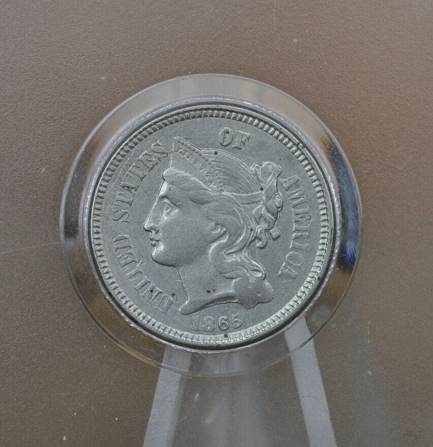 1865 Three Cent Nickel - VG-XF (Very Good to Extremely Fine) Choose by Grade- Civil War Era Three-Cent 1865 3 Cent Coin - Nickel Composition