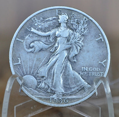 1936-D Walking Liberty Silver Half Dollar - VG-F (Very Good - Fine) Grade / Condition - Denver Mint - 1936D Half Dollar / 1936 D Half Dollar
