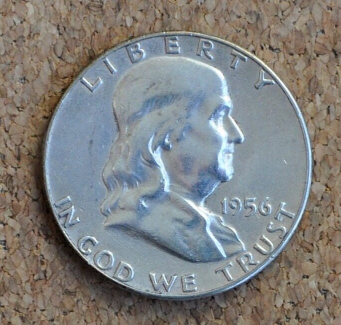 1956 Franklin Half Dollar- XF/AU (Extra Fine to About Uncirculated) - Good Date - 1956P Silver Half Dollar - Philadelphia Mint