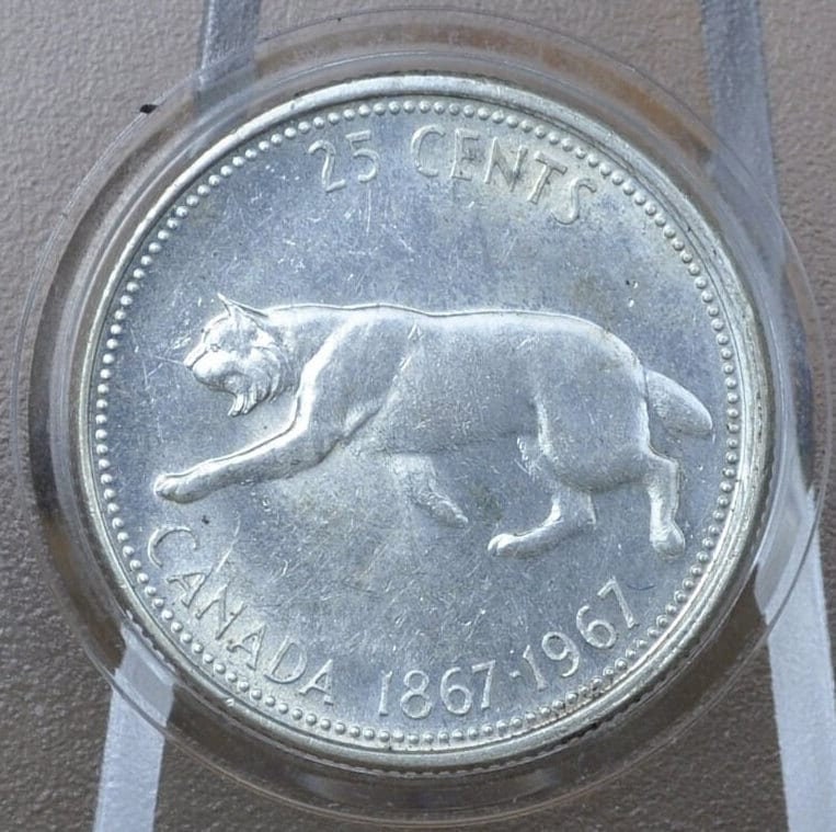 1967 Canadian Silver Quarter - BU (Uncirculated), Prooflike - 80% Silver - Queen Elizabeth II Silver Commemorative Quarter 1967 Canada