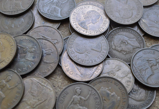UK Pennies Large Cents 1937-1967 - Choose By Date, mixed conditions - 1930's, 1940's, 1950's 1960's UK Shillings Queen Elizabeth, George VI